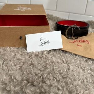 New in box Christian Louboutin Black and Red Logo Patent Leather Belt